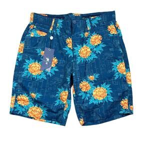 William Murray Golf Shorts Mens 34 Blue Floral Performance Stretch Straight Fit